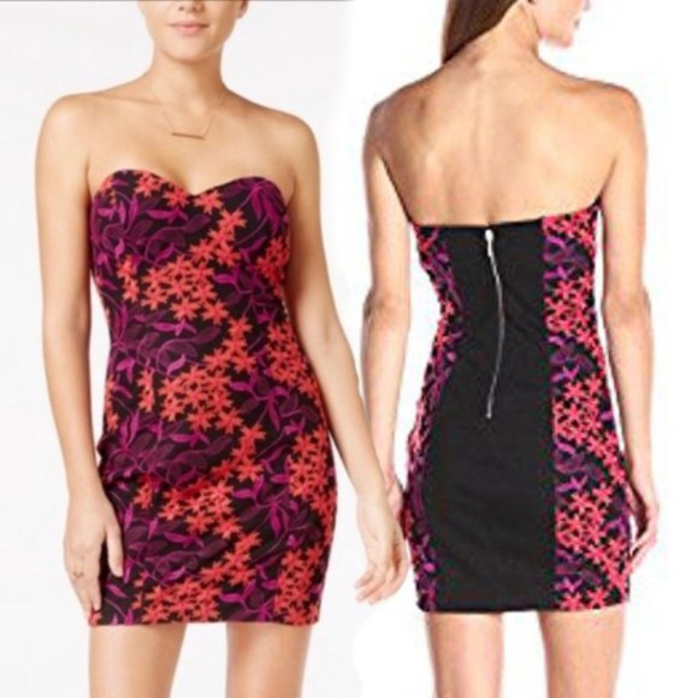 Guess Bestia Black Lace / Embroidered Strapless Dress